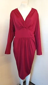 Rosegal Dark Red Long Sleeve Dress V-Neck Fitted Gathered Sides - Size 26 - NEW! - Picture 1 of 5