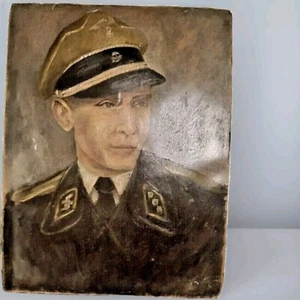 🔥RARE WW2 Antique Portrait Elite German Officer Art Oil on cardboard WWII Paint - Picture 1 of 24