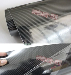 Optional - Car Glossy 5D Carbon Fiber Mirror Vinyl Wrap Sticker Sheet Film Black - Foto 1 di 7
