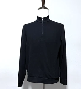 HUGO BOSS Men's Cotton Blend 1/4 Zip High Neck Sydney Sweater in Black Size M - Picture 1 of 10