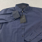 Ted Baker London Shirt Mens 2 Navy Blue Micro Dobby Dotted Cotton Flip Cuff NWT