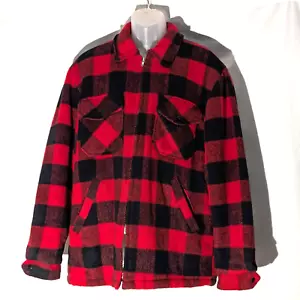 VTG Cal Craft Buffalo Plaid Check Red & Black Wool Blend, Sherpa Lined Jacket, L - Picture 1 of 12