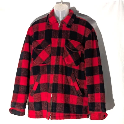 VTG Cal Craft Buffalo Plaid Check Red & Black Wool Blend, Sherpa Lined Jacket, L - Image 1 of 4
