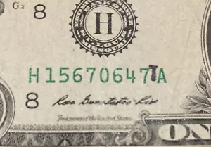 Error 2009 1$ Black 7 Extra Number H15670647(7)A Ungraded Circulated - Picture 1 of 3