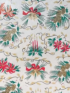 VINTAGE ANNI '50 CARTA DA IMBALLAGGIO NATALIZIA 2 IARDE CONFEZIONE REGALO PIGNA CAMPANE - Foto 1 di 5