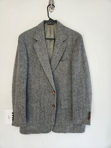 VINTAGE GRAY HERRINGBONE PALM BEACH 100% WOOL TWEED SPORT COAT 42L blazer jacket