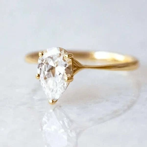 1.50Ct Pear Cut White Simulated Solitaire Engagement Ring 14K Yellow Gold Plated - Picture 1 of 6