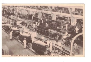 Vintage 1933 COP  B&W Postcard Chevrolet's Assembly Line Chicago #1972 - Picture 1 of 2
