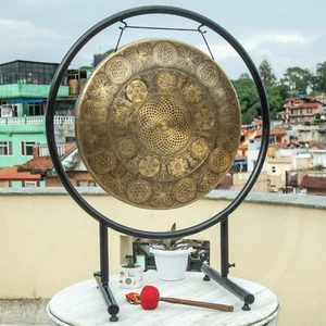 large hand-made Tibetan gong bell meditation yoga sound balancing-Himalayan bell - Picture 1 of 4