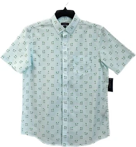 Club Room Men's Tropical Leisure Poplin Shirt Sz Medium Blue Palms 100% Cotton - Picture 1 of 4