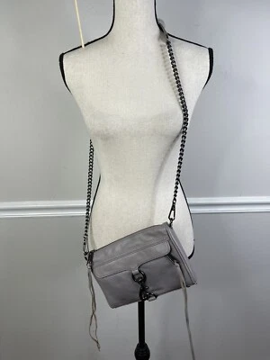 Rebecca Minkoff Mini Mac Grey Leather Studded Zipper Chain Strap Crossbody Bag - Image 1 of 4