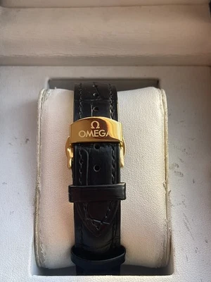 Beautiful 18mm FOR OMEGA Black Leather Strap Band & Gold Colour Buckle BARGAIN - Image 1 of 4