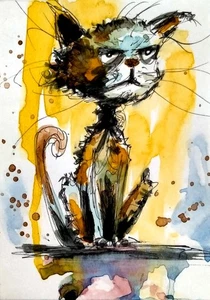 NEW! ACEO Cat Painting big CAT Original watercolor Collectible Art - Picture 1 of 4