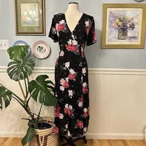 Maxi Vestido Torrido Negro Rosa Floral 1X 14 16 Cachichoso Romántico Rosa Babydoll - Imagen 1 de 9