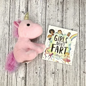 Girls Don't Fart Okay! Mini Book SET w/ Stuffed Huggable Toy Unicorn Plush PB - Imagen 1 de 9
