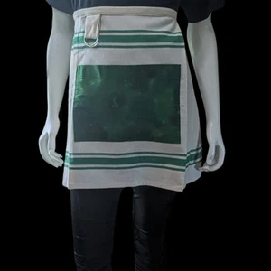 Handmade Tan Half Apron with Green Stripe and Pockets - Picture 1 of 5