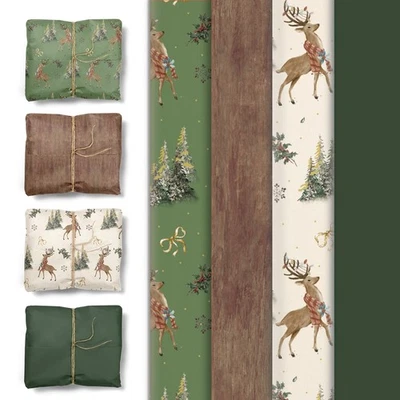圣诞礼品袋包装纸,24 张绿树带动物 WR — 第 1/4 张图片