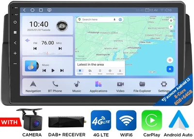 DAB+ 9" 6+64G Android 13 Auto GPS CarPlay Car Stereo Radio DSP 4G For BMW E46 M3 - Image 1 of 4