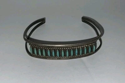 Vintage Sterling Turquoise Bracelet Zuni Myra Nastacio MN Navajo Native American - Image 1 of 4