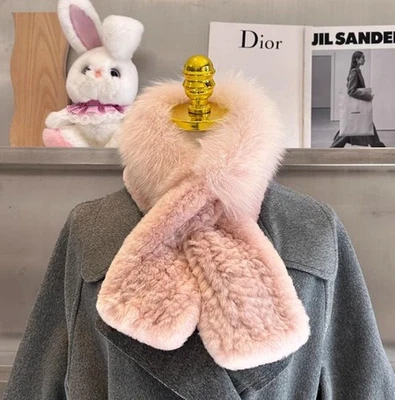 Bufanda de piel de conejo Rex real para hombre pañuelo de zorro invierno cálido silenciador envolturas negro Foto 1 de 4