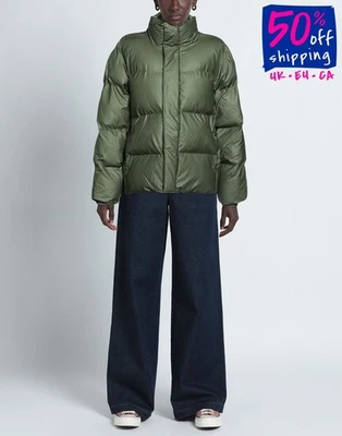 RRP€401 RAINS Techno Fabric Puffer Jacket Size XL Ecodown By THERMORE High Neck - Image 1 of 4