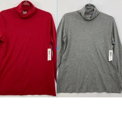 Nuevo con etiquetas Conjunto de Dos Prendas para el torso Chico's Talla Mediana/1 Cuello Tortuga Algodón Pima Gris Rojo Tejido Foto 1 de 4