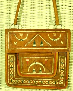 Hand-Stitched Embroidered Leather Ethnic Boho Hippie Cross-Body Shoulder Bag - Picture 1 of 4