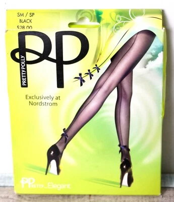 NUEVAS MALLAS DE TUL Pretty Polly ITALIA NORDSTROM COSTURA TRASERA NEGRA con Arco Talla S/M Foto 1 de 4