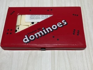Vintage 80s Double Six Dominoes Red Vinyl Carrying Case Ivory Color Incomplete - Picture 1 of 7