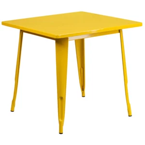31.5" Square Industrial Style Yellow Metal Indoor & Outdoor Restaurant Table - Picture 1 of 3