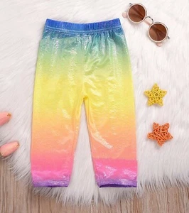 Kid Girl Children Rainbow Colorful Neon Shine Multi-colored Party Pants leggings - Picture 1 of 12