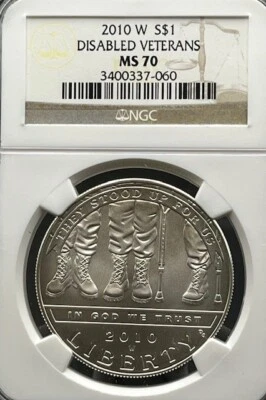2010-W Disabled Veterans S$1 MS 70 Commemorative - Image 1 of 4