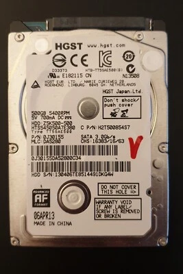 HARD DISK HGST HTS545050A7E380 500GB 2,5" CACHE 8MB 5400RPM SATA III - Immagine 1 di 3