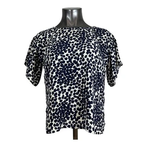 Loft Women's Shirt Short Sleeve White Blue Dots Flutter Sleeve Size XS - Picture 1 of 6