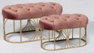 Handmade Tufted velvet OTMS /bench L2 with Gold metal base -Peach Pink - Picture 1 of 16