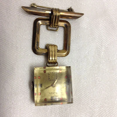 Antiguo reloj Buren para damas tono dorado llavero/broche Foto 1 de 4