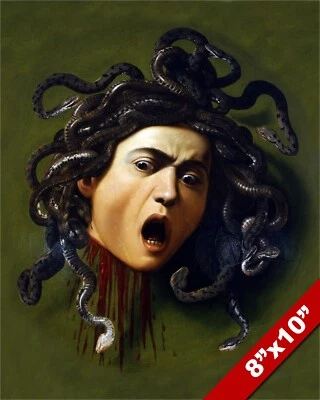 LA CABEZA DE MEDUSA POR CARAVAGGIO MITOLOGÍA GRIEGA PINTURA ARTE IMPRESIÓN EN LIENZO REAL Foto 1 de 4