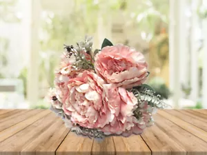20" Blush Peony 7 Heads Artificial Silk Flower Bouquet Open Rose Bush Decor - Picture 1 of 4