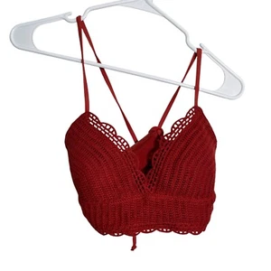 Hollister Swim Suit Top Women's Medium Red Crochet Strappy Bikini Bathing Suit - Picture 1 of 7
