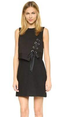 Nuevo con etiquetas Vestido Diseñador Tibi ENZO Negro Boucle Ojal Panelado Lana Neopreno Cambio 10 Foto 1 de 4