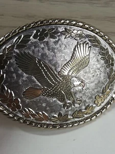 Silver Eagle Belt Buckle Made In The USA Flowers Leaves W Brand Vintage - Picture 1 of 5