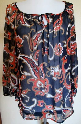 Blusa Charter Club estampa paisley transparente manga 3/4 gola redonda pequena M ~ Boa - Imagem 1 de 3