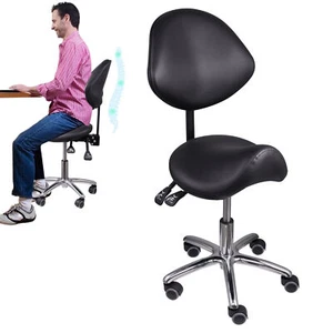 Ergonomic Saddle Stool Hydraulic Swivel Rolling Saddle Chair W/ Backrest - Picture 1 of 19