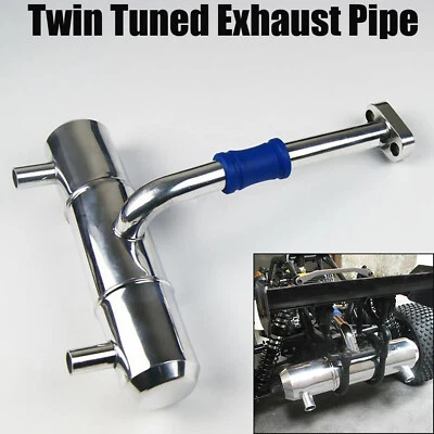 Metal Twin Tuned Exhaust Pipe for HPI 5B 5T 5SC KM Rovan Baja Buggy Truck Parts - Image 1 of 4