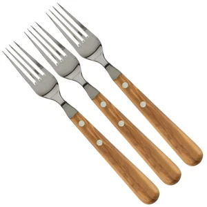 VOCUT 3er Set Edelstahl Gabel rostfrei Olivenholzgriff hochwertig 18/8 Besteck - Bild 1 von 5