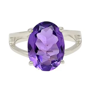 Rhodium Plated Sterling Silver Ring With Oval Shape Amethyst - Picture 1 of 4