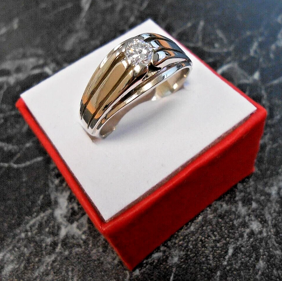 Bague solitaire or blanc massif 18K  diamant  0,33 ct  H-VS  poincon aigle  T 63 - Photo 1/4