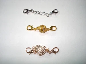 3~ Necklace Magnet Rhinestone Chain Extensions Gold-Silver-Rose Gold Tone New - Picture 1 of 3