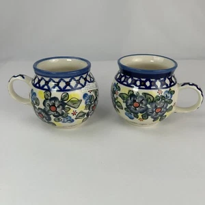 UNIKAT Polish Pottery 12 oz. Bubble Mugs Set of 2 Signed - Picture 1 of 13
