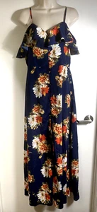 Band of Gypsies Maxi Dress XL Navy Blue Floral Button Front Spaghetti Strap NWT - Picture 1 of 19